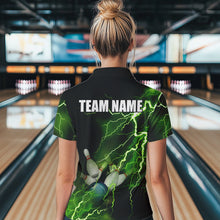 Load image into Gallery viewer, Women bowling polo shirts Custom green lightning thunder Bowling Team Jersey, gift for team Bowlers NQS6146