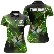 Load image into Gallery viewer, Women bowling polo shirts Custom green lightning thunder Bowling Team Jersey, gift for team Bowlers NQS6146