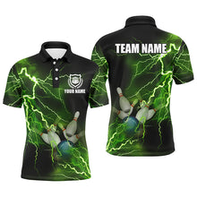 Load image into Gallery viewer, Mens polo bowling shirts Custom green lightning thunder Bowling Team Jersey, gift for team Bowlers NQS6146