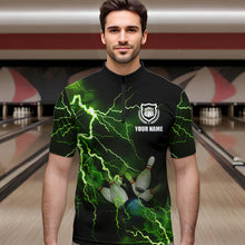Load image into Gallery viewer, Men&#39;s bowling Quarter Zip shirts Custom green lightning thunder Bowling Team Jersey, gift for Bowlers NQS6146
