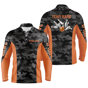 Mens Bowling polo shirts Custom gray camo Bowling Team Jersey, Bowling Team League Shirt | Orange NQS6149