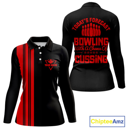Black and Red retro Bowling shirts for Women custom Today's forecast bowling with a chance of cussing NQS10452