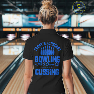 Black & Blue retro Bowling shirts for Women custom Today's forecast bowling with a chance of cussing NQS10453