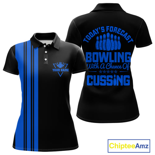 Black & Blue retro Bowling shirts for Women custom Today's forecast bowling with a chance of cussing NQS10453