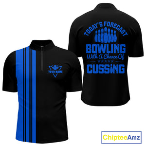 Black and Blue retro Bowling shirts for men custom Today's forecast bowling with a chance of cussing NQS10453