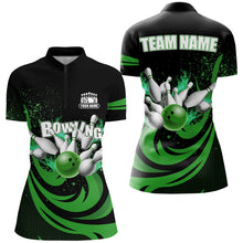 Load image into Gallery viewer, Custom Bowling Shirts For Women Green Bowling Jerseys Team League Bowling Polo, Quarter Zip Shirt NQS8477