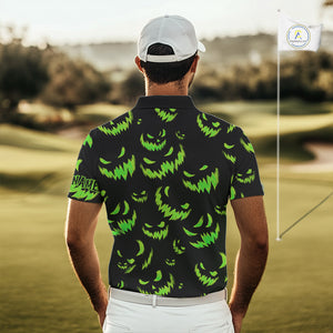 Green and Black Halloween Pattern Funny Skull Golf polo shirt for men Custom Halloween Mens golf top NQS10662