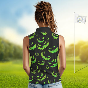 Green and Black Halloween Pattern Funny Skull Golf sleeveless polo shirt Custom Halloween golf top NQS10662