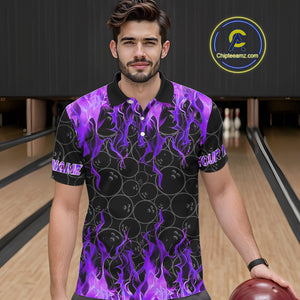Black and Purple Flame camo Men bowling shirts Custom Flame Bowling Shirt Team Bowling Jersey NQS10666