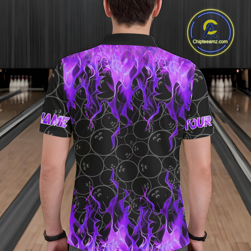 Black and Purple Flame camo Men bowling shirts Custom Flame Bowling Shirt Team Bowling Jersey NQS10666