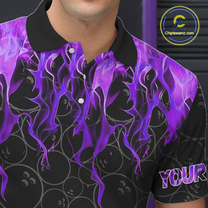 Black and Purple Flame camo Men bowling shirts Custom Flame Bowling Shirt Team Bowling Jersey NQS10666