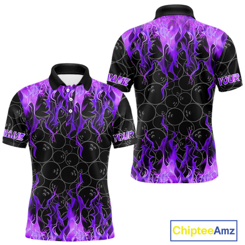 Black and Purple Flame camo Men bowling shirts Custom Flame Bowling Shirt Team Bowling Jersey NQS10666