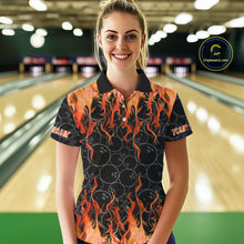 Load image into Gallery viewer, Black and Orange Flame camo Women bowling shirts Custom Flame Bowling Shirt Team Bowling Jersey NQS10667