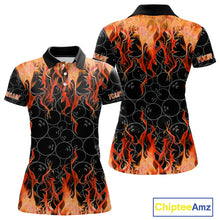 Load image into Gallery viewer, Black and Orange Flame camo Women bowling shirts Custom Flame Bowling Shirt Team Bowling Jersey NQS10667