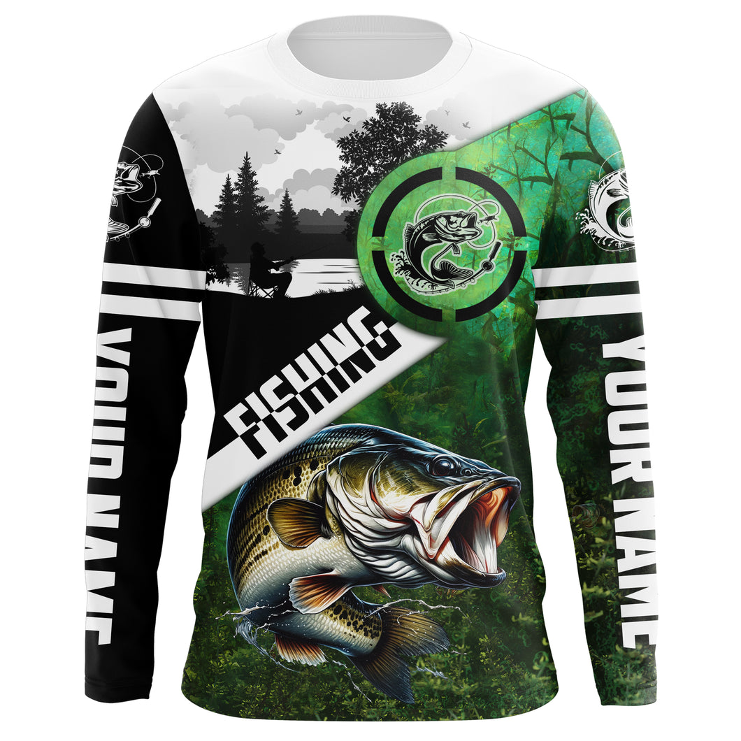 Largemouth Bass Fishing green performance fishing shirt Custom Bass fishing shirts jerseys NQS4140