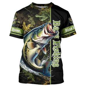 Bass fishing Green camouflage Custom sun protection long sleeve Fishing Shirts, bass Fishing jerseys NQS6608