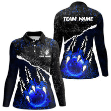 Load image into Gallery viewer, Blue Flame Bowling Ball Black Camo Bowling shirts for Women custom Team bowling League jerseys NQS8734