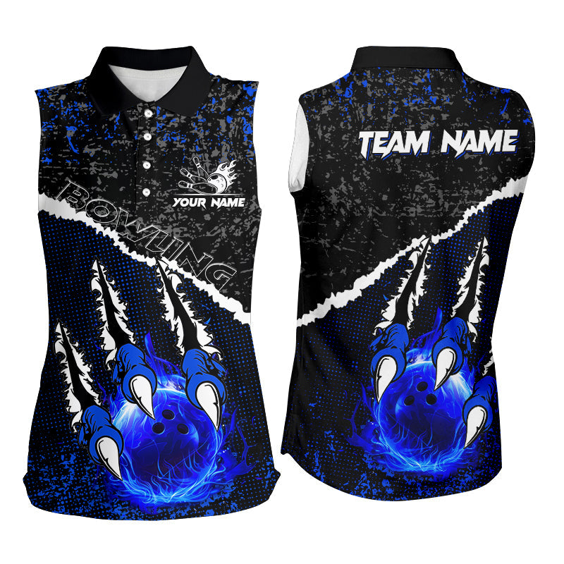 Blue Flame Bowling Ball Black Camo Bowling Sleeveless Polo shirts custom Team bowling League jerseys NQS8734