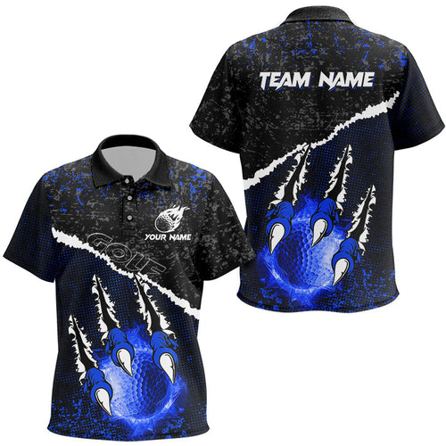 Blue Flame Golf ball black camo pattern Kid golf polo shirts custom golf attire for kid NQS8735