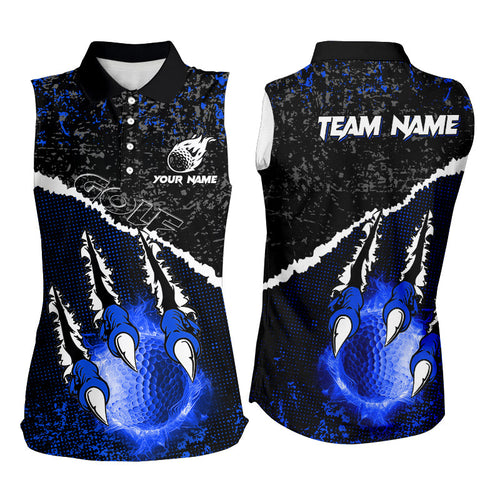 Blue Flame Golf ball black camo pattern Women sleeveless polo shirt custom golf attire for women NQS8735