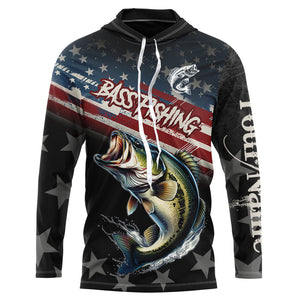 Largemouth Bass Fishing American Flag Custom black camo patriotic fishing long sleeve shirts NQS8736