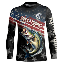 Load image into Gallery viewer, Largemouth Bass Fishing American Flag Custom black camo patriotic fishing long sleeve shirts NQS8736