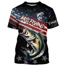 Load image into Gallery viewer, Largemouth Bass Fishing American Flag Custom black camo patriotic fishing long sleeve shirts NQS8736