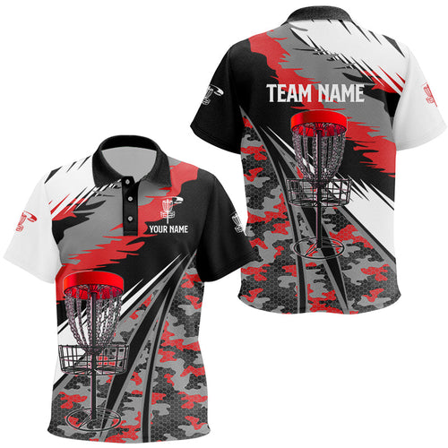 Kid disc golf polo Shirts custom red camo disc golf basket disc golf outfit, team disc golf apparel NQS8943