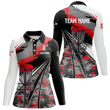 Load image into Gallery viewer, Women disc golf polo shirts custom red camo disc golf basket disc golf outfit, team disc golf apparel NQS8943