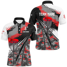 Load image into Gallery viewer, Mens disc golf polo shirts custom red camo disc golf basket disc golf outfit, team disc golf apparel NQS8943