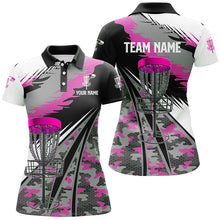 Load image into Gallery viewer, Women disc golf polo shirts custom pink camo disc golf basket disc golf outfit, team disc golf apparel NQS8944