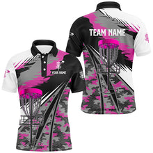 Load image into Gallery viewer, Mens disc golf polo shirts custom pink camo disc golf basket disc golf outfit, team disc golf apparel NQS8944