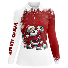 Load image into Gallery viewer, Red and White Christmas pattern Santa Golfer Women golf polo shirt custom golf shirt for ladies NQS8949