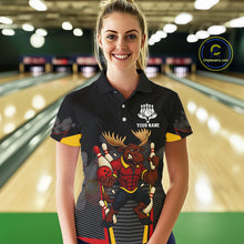 Load image into Gallery viewer, Black and Red Funny Moose Bowling shirts for women Custom polo, quarter zip bowling outfits for women NQS11064