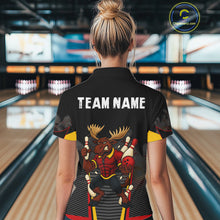 Load image into Gallery viewer, Black and Red Funny Moose Bowling shirts for women Custom polo, quarter zip bowling outfits for women NQS11064