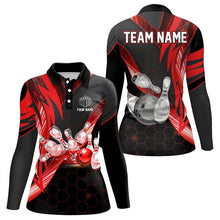 Load image into Gallery viewer, Black and Red Hexagon pattern Bowling Polo, Quarter Zip Shirt for Women Custom Team Bowling Jersey NQS9190