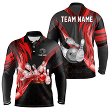 Load image into Gallery viewer, Black and Red Light Hexagon pattern Bowling Polo, Quarter Zip Shirt for Men Custom Team Bowling Jersey NQS9190