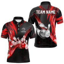 Load image into Gallery viewer, Black and Red Light Hexagon pattern Bowling Polo, Quarter Zip Shirt for Men Custom Team Bowling Jersey NQS9190