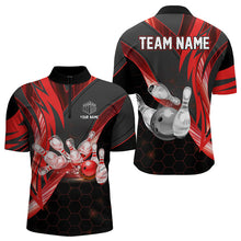 Load image into Gallery viewer, Black and Red Light Hexagon pattern Bowling Polo, Quarter Zip Shirt for Men Custom Team Bowling Jersey NQS9190