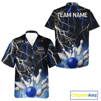 Bowling Hawaiian Shirt Custom Blue lightning thunder team bowling league jerseys NQS11261