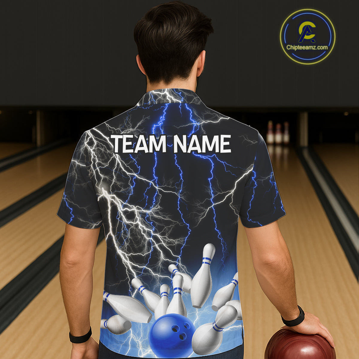 Bowling Hawaiian Shirt Custom Blue lightning thunder team bowling league jerseys NQS11261