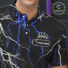 Load image into Gallery viewer, Men's bowling Polo, Quarter Zip shirts Custom Blue lightning thunder team bowling league jerseys NQS11261