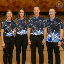 Load image into Gallery viewer, Men's bowling Polo, Quarter Zip shirts Custom Blue lightning thunder team bowling league jerseys NQS11261