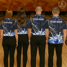 Load image into Gallery viewer, Men's bowling Polo, Quarter Zip shirts Custom Blue lightning thunder team bowling league jerseys NQS11261