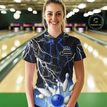 Load image into Gallery viewer, Women's bowling Polo, Quarter Zip shirts Custom Blue lightning thunder team bowling league jerseys NQS11261