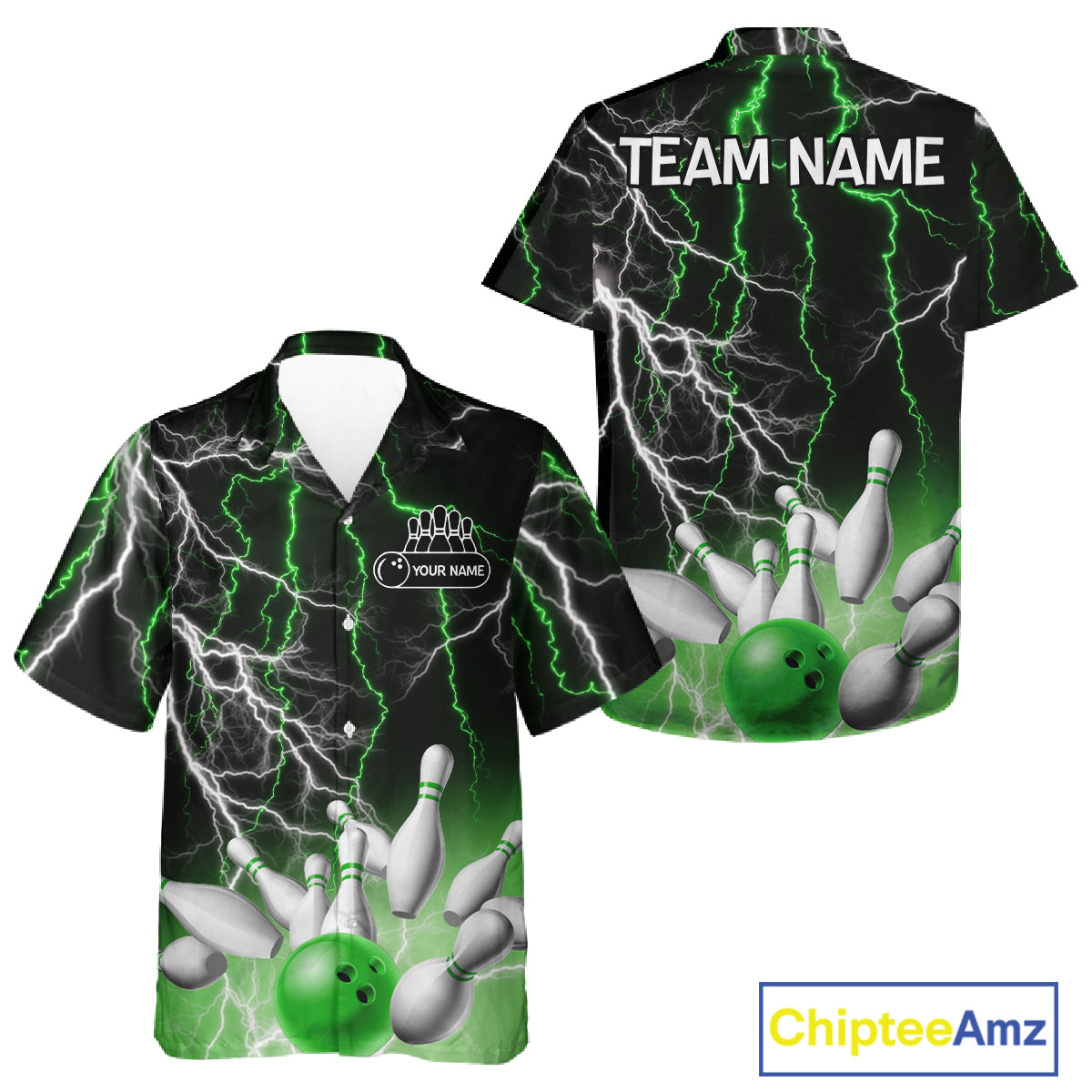 Bowling Hawaiian Shirt Custom Green lightning thunder team bowling league jerseys NQS11262