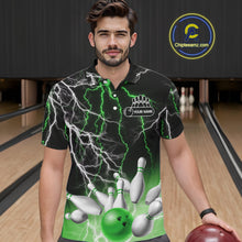 Load image into Gallery viewer, Men's bowling Polo, Quarter Zip shirts Custom Green lightning thunder team bowling league jerseys NQS11262