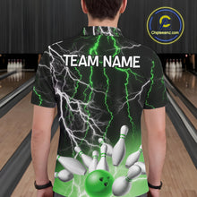 Load image into Gallery viewer, Men's bowling Polo, Quarter Zip shirts Custom Green lightning thunder team bowling league jerseys NQS11262