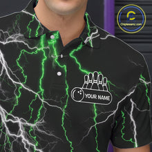 Load image into Gallery viewer, Men's bowling Polo, Quarter Zip shirts Custom Green lightning thunder team bowling league jerseys NQS11262