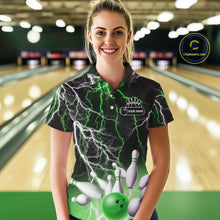 Load image into Gallery viewer, Women's bowling Polo, Quarter Zip shirts Custom Green lightning thunder team bowling league jerseys NQS11262